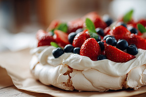 Homemade pavlova topped with fresh, a Food & Drink Photo by MistyDay