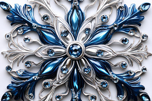 Intricate blue and silver snowflake design with sparkling jewels, exuding elega, a Background Photo by ImageMir