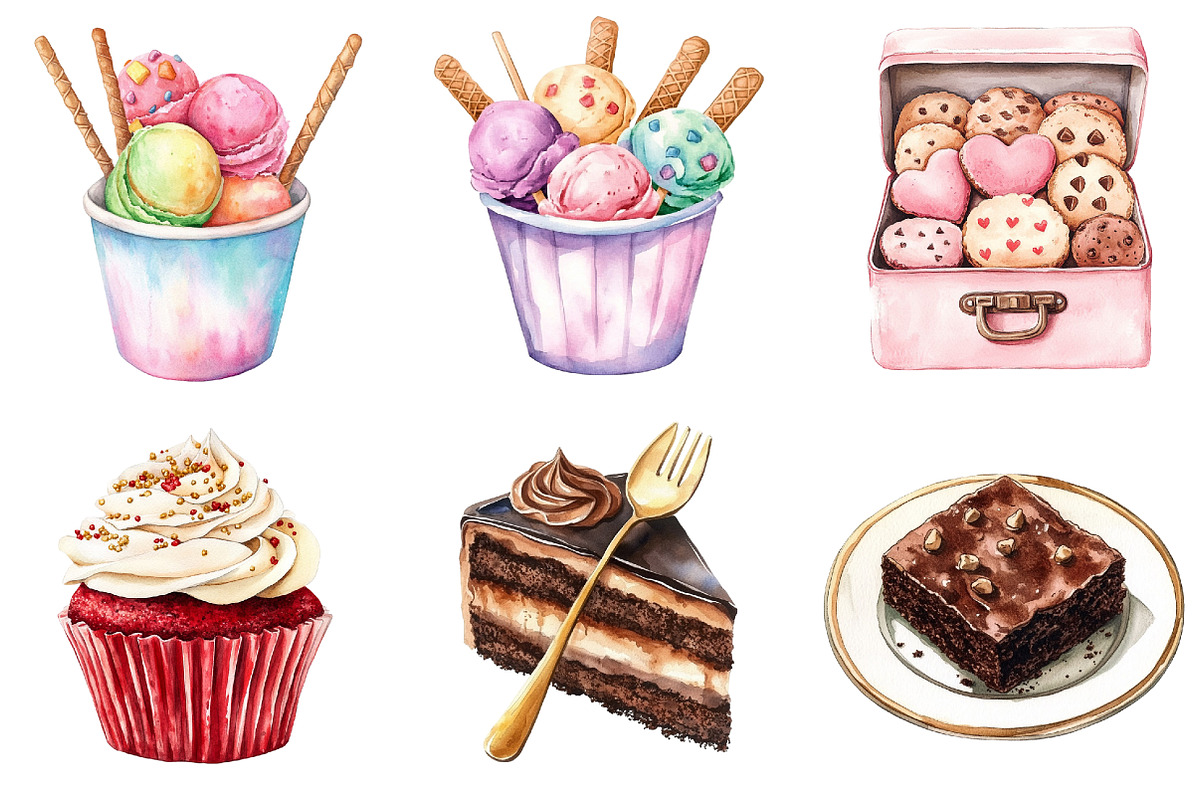 Watercolor Sweets Clipart Bundle, an Illustration by CitraGraphics (Photo 4 of 5)