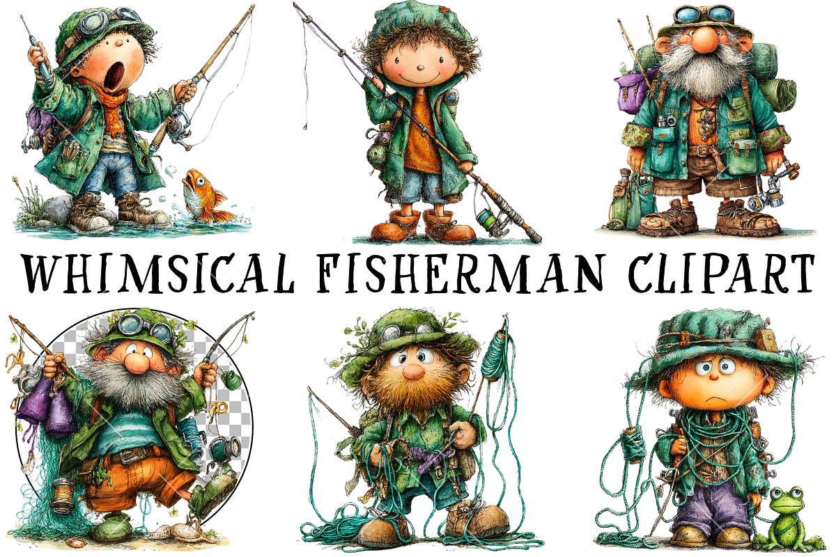 Whimsical Fisherman PNG Clipart, an Illustration by OK Design (Photo 3 of 6)