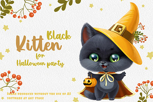 Black Kitten in Halloween costume, an Animal Illustration by Azuzlikus