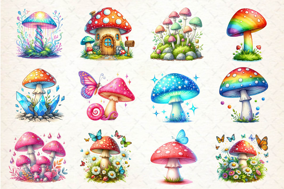 Magical Mushrooms Clipart, an Illustration by Dream Creation (Photo 3 of 5)