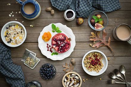 Rustic autumn breakfast stock photo containing rustic and wood