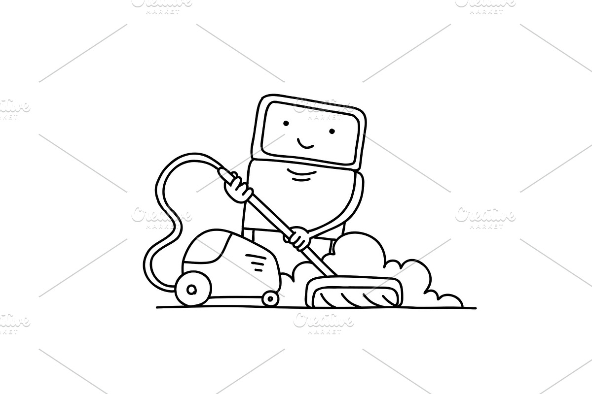 Robot with vacuum sketch, a Technology Illustration by Ilia Design