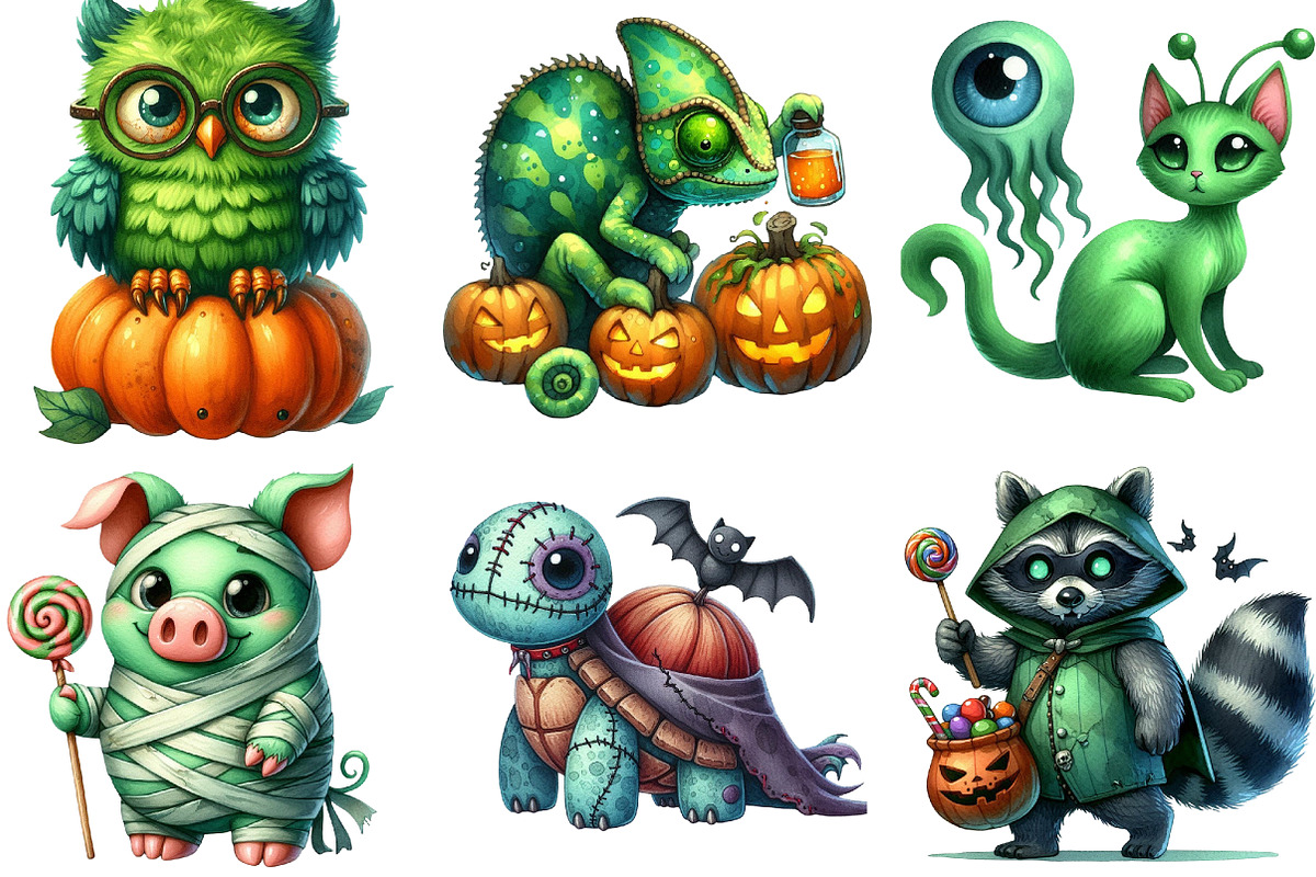 Halloween Green Animal Monster Bundl, an Illustration by DreamArtGraphic (Photo 3 of 5)