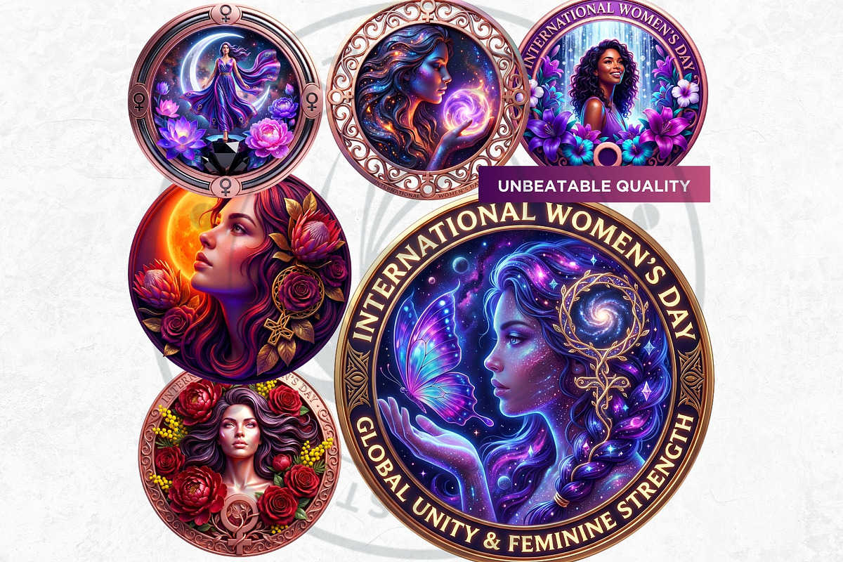 Women's Day Round Cliparts V3, a Seasonal Illustration by ThatsDesignArt (Photo 10 of 11)