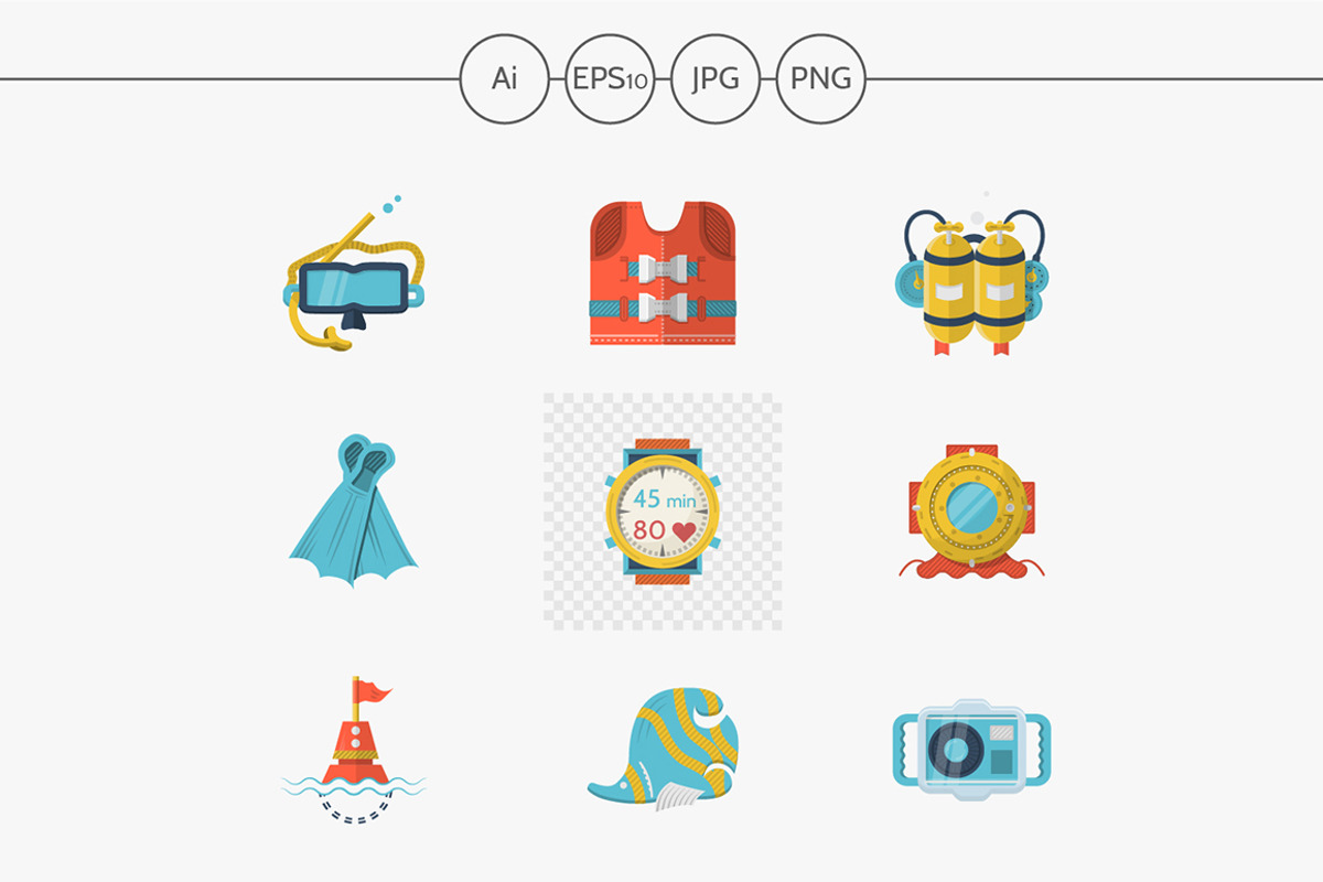 Flat style diving vector icons, an Icon by YershovOleksandr | Creative ...