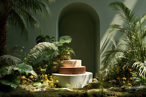 Wooden tiered display surrounded by, a Photo by Pixeness Studio