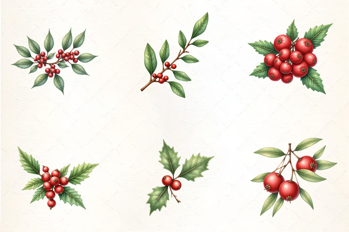 Holiday Berries and Leaves Clipar, an Illustration by CrexoraLab (Photo 3 of 5)