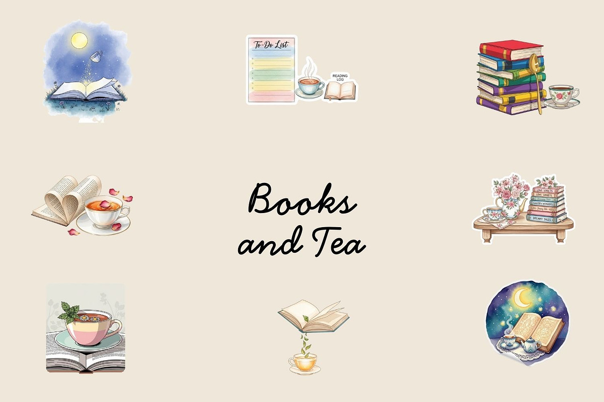 Cozy Book and Tea Sticker Set