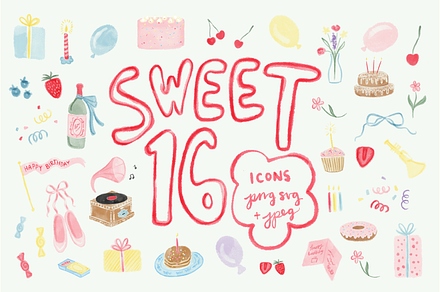 Sweet 16 Clipart Set, an Icon by Jordyn Grace Design