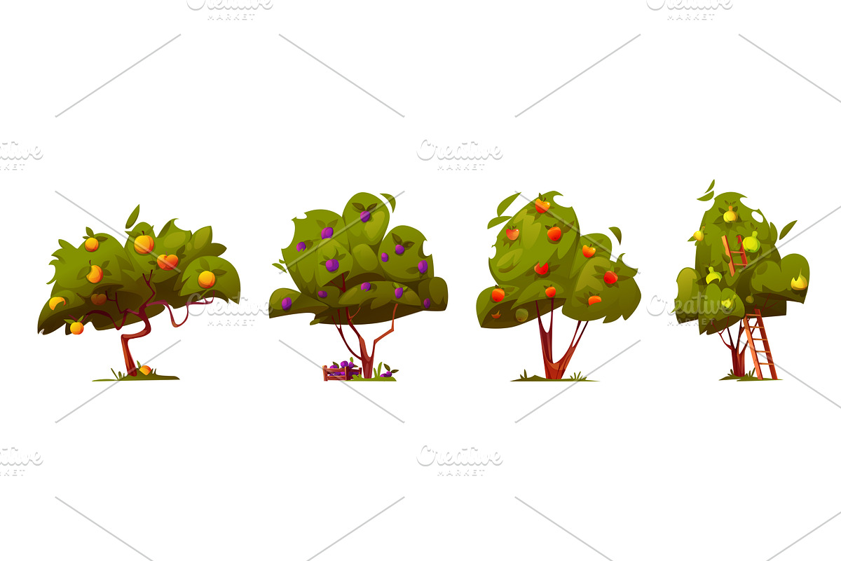 Cartoon orchard fruit trees set for, an Object Illustration by art PVP - market