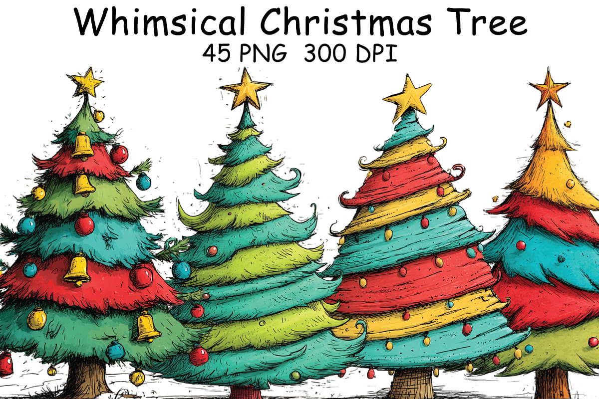 Whimsical Christmas Tree Clipart, an Illustration by CraftArtStudio (Photo 1 of 6)