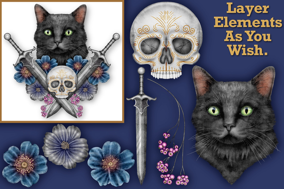 Halloween Botanicals Clipart set., a Seasonal Illustration by Happy Sloth Graphics (Photo 2 of 16)