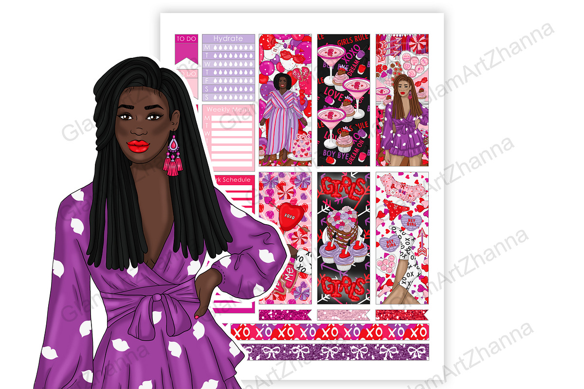 Galentines Stickers 2x1,5, a Stationery Template by GlamArtZhanna (Photo 3 of 6)