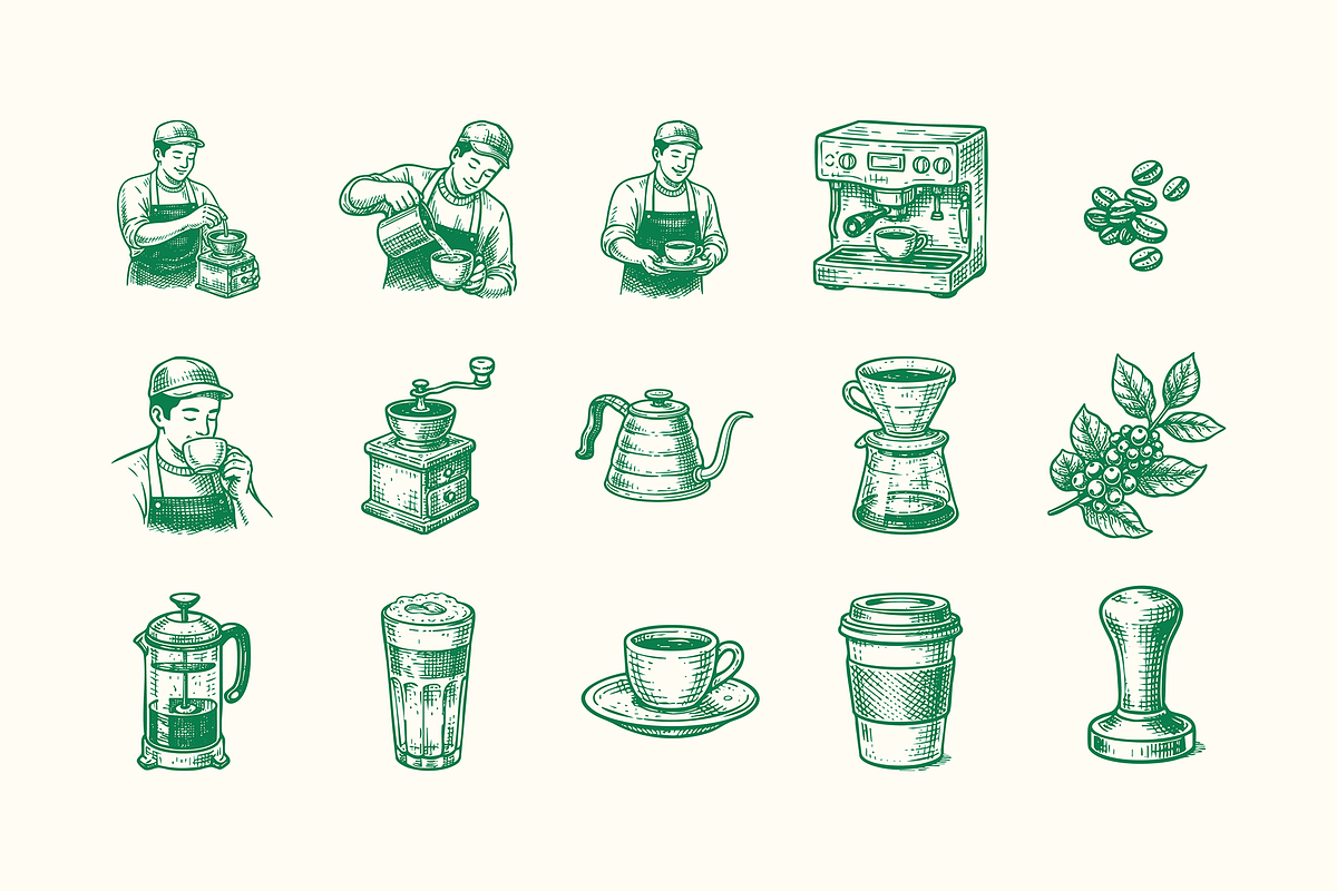 Coffee & Barista Illustration Set, a Food Illustration by ™Creasi (Photo 6 of 6)
