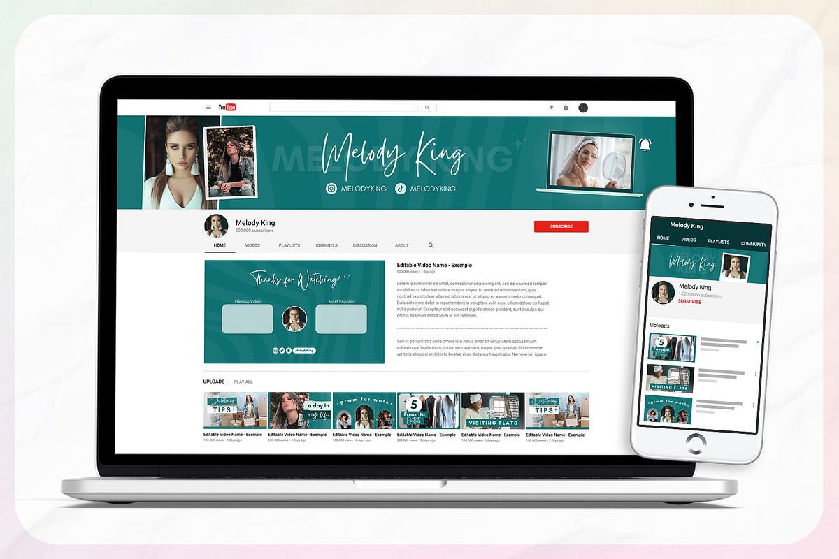 YouTube Channel Branding Kit | Canva, a Social Media Template by OniriqveDesigns (Photo 2 of 10)