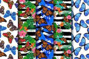 Butterfly Vector Seamless Patterns