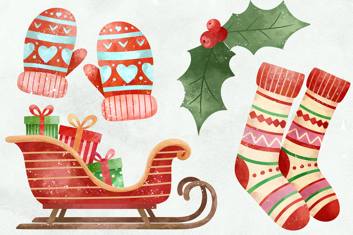 Merry Christmas Watercolor clipart, an Illustration by Hanna's ArtLab (Photo 3 of 4)
