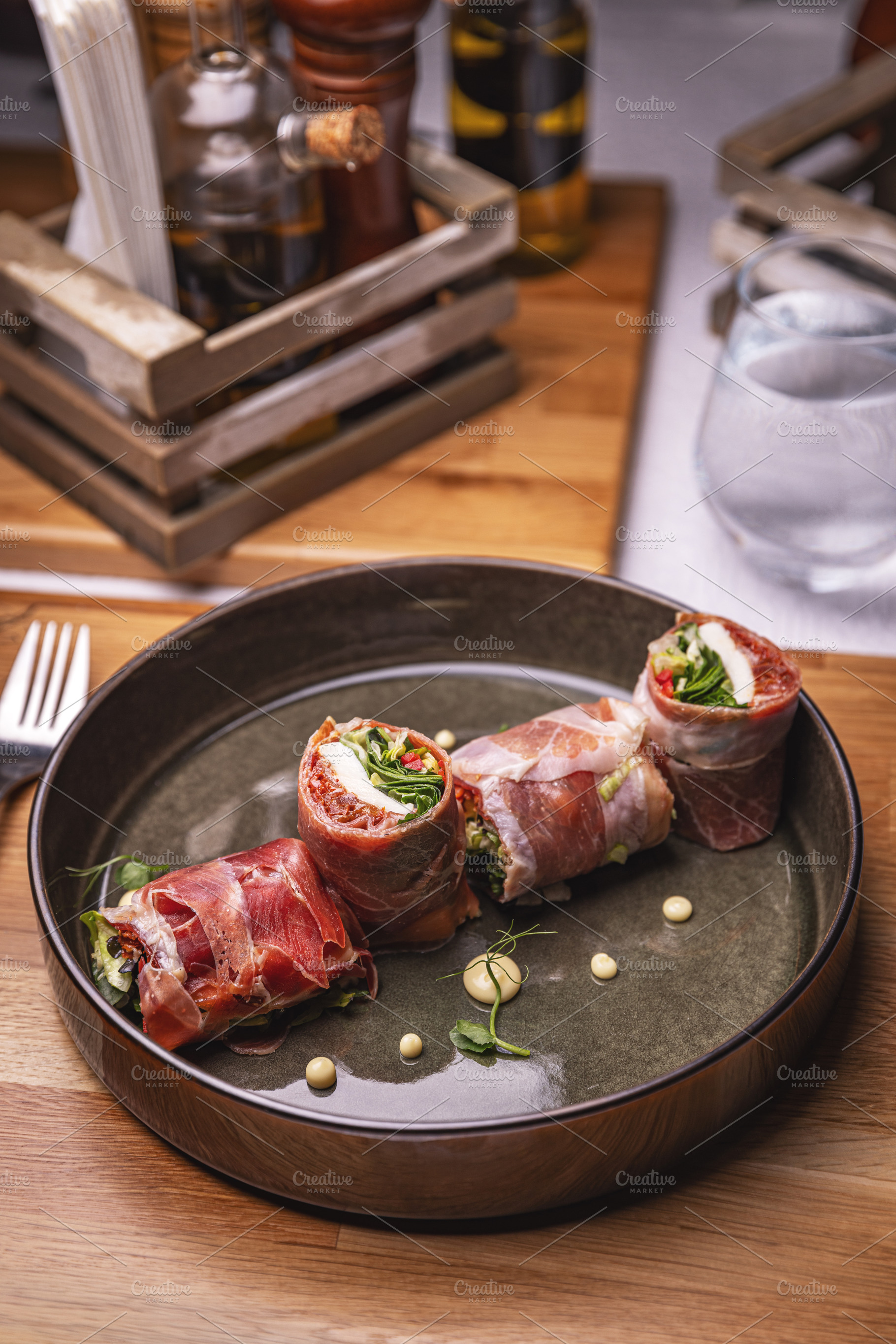 Prosciutto rolls with salad filling, a Photo by Grafvision photography