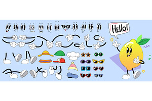 Lemon cartoon character creation kit, a Food Illustration by art PVP - market