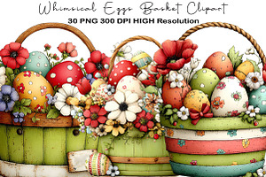 Whimsical Eggs Basket Clipart, an Illustration by Black Bird Studio