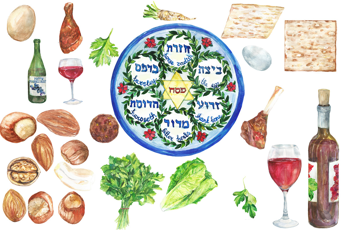 Watercolor Happy Passover set, an Illustration by DollyPotterson (Photo 4 of 4)