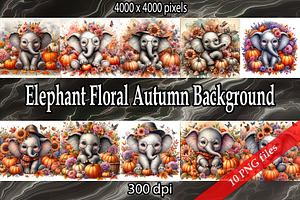 Elephant Floral Autumn Background