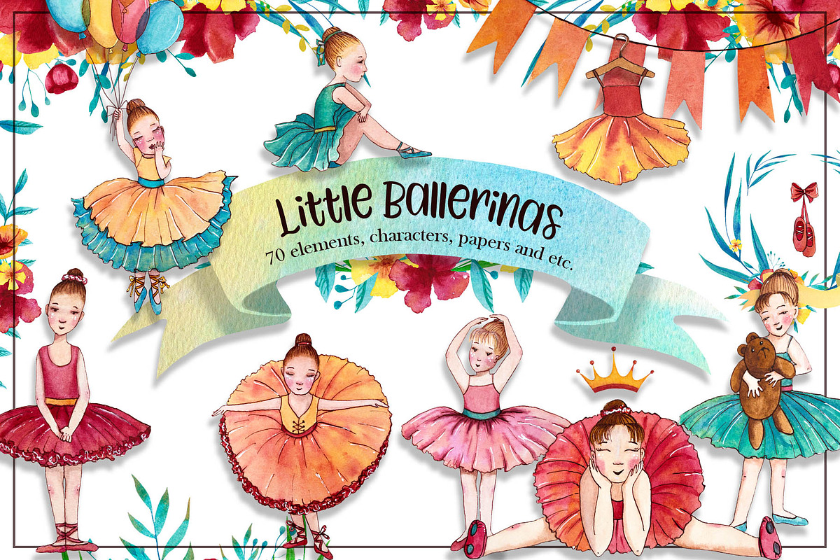 Little Ballerinas Watercolor Set, an Education Illustration by Daria's Magic World (Photo 1 of 8)