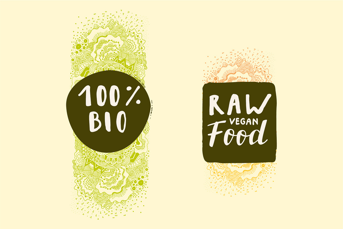 Raw Bio Vegan Food Labels, a Food Illustration by Soulful Vectors (Photo 6 of 6)