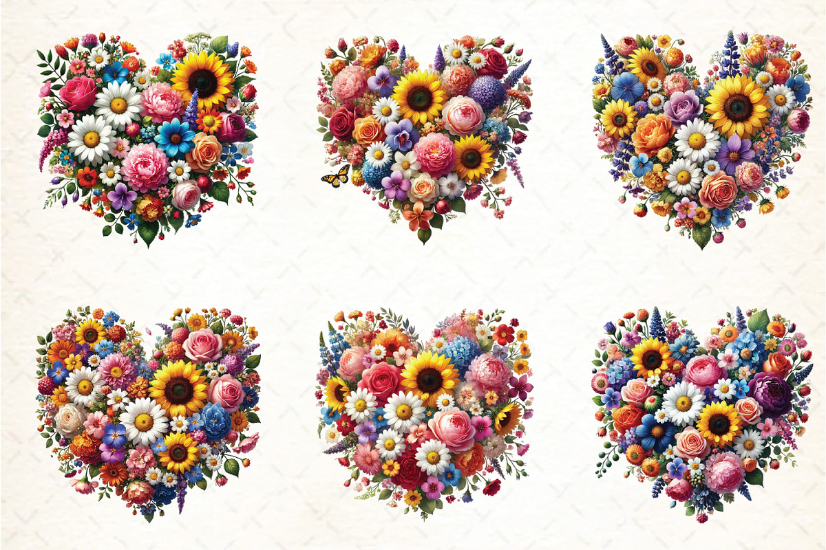 Flower Hearts Valentines Day Clipart, an Illustration by DreamCafeArt (Photo 5 of 5)