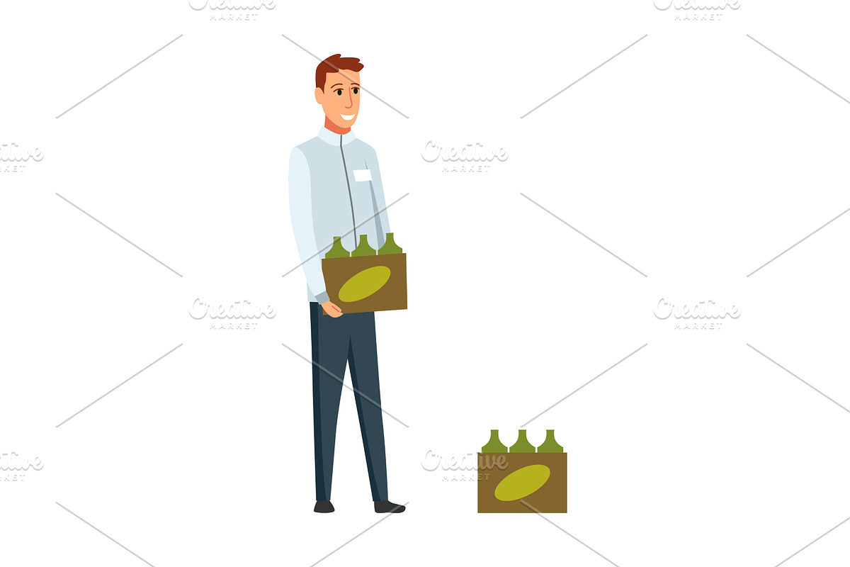 Olive oil delivery man flat vector, an Object Illustration by the8monkey