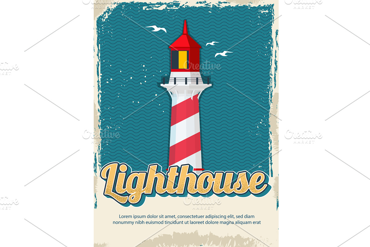 Lighthouse poster. retro placard, an Object Illustration by Onyx