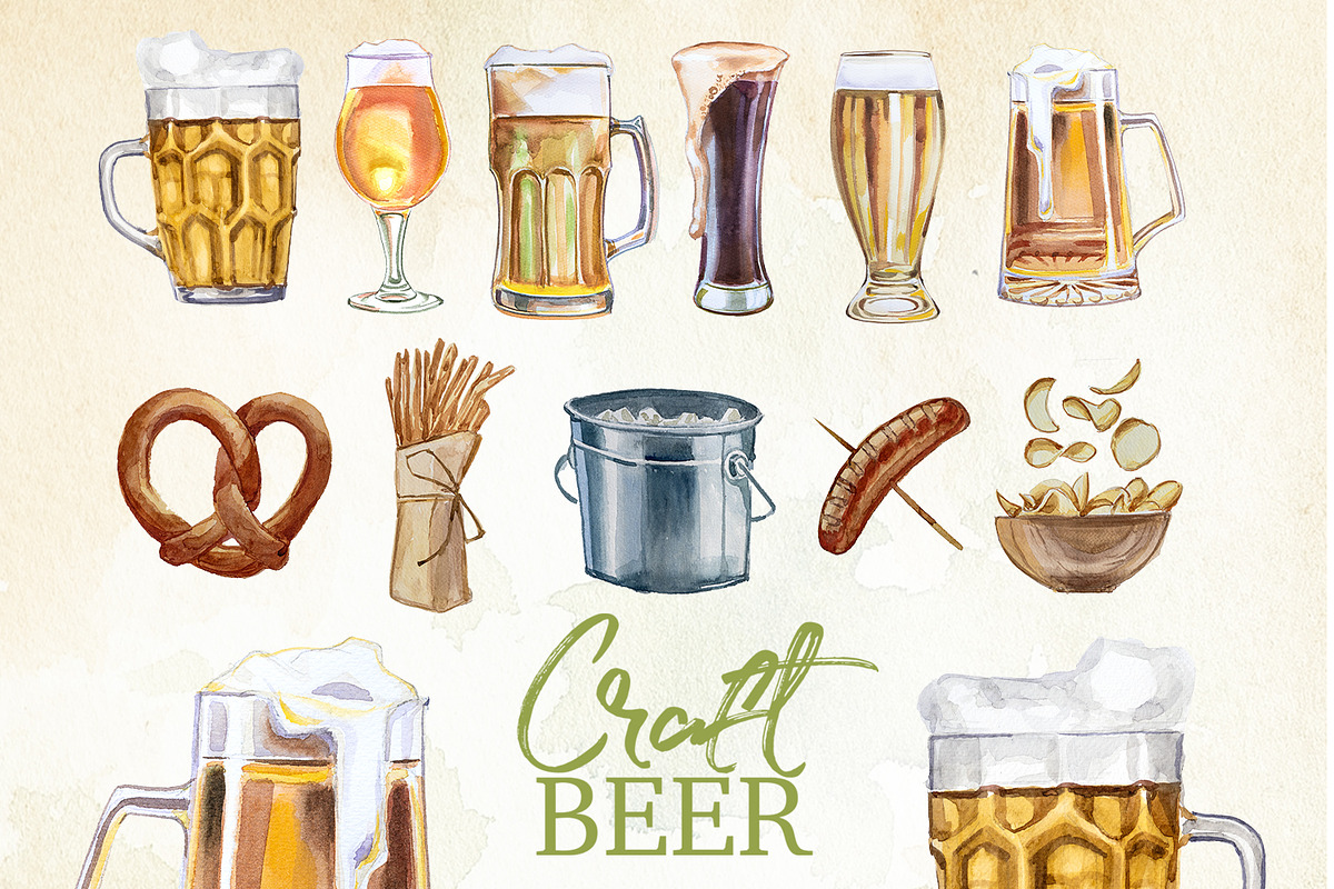 Hand Painted Craft Beer Clipart, a Food Illustration by ArtCreationsDesign (Photo 4 of 9)