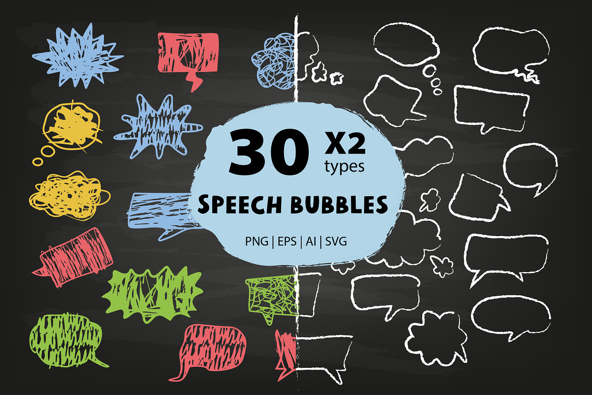 Crayon textured speech bubbles., an Object Graphic by VaraNa Art (Photo 1 of 4)