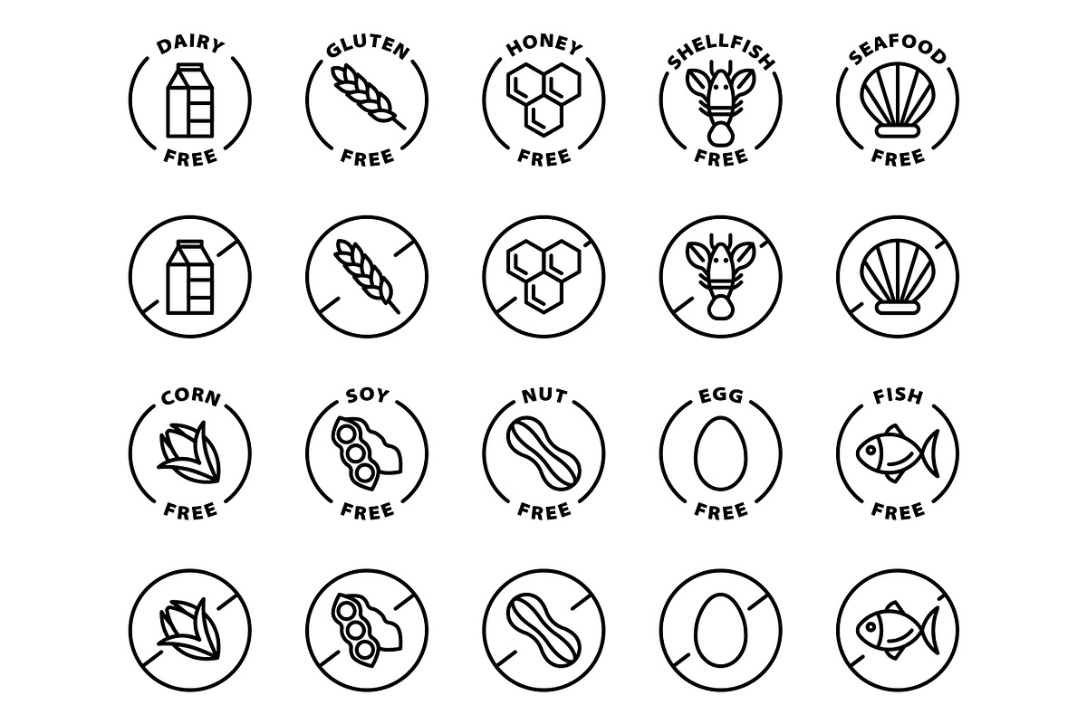 20 Allergens stamp outline icons, an Outline Icon by RevolutionizZed (Photo 2 of 3)