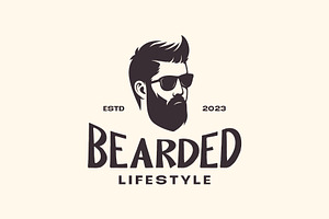 Cool Man Bearded Hairstyle Logo