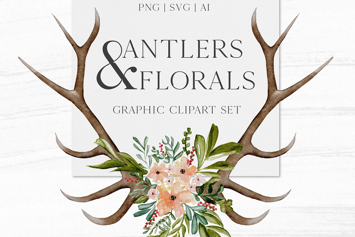 Antlers & Florals Wedding Clipart, an Illustration by Wooly Pronto (Photo 1 of 6)