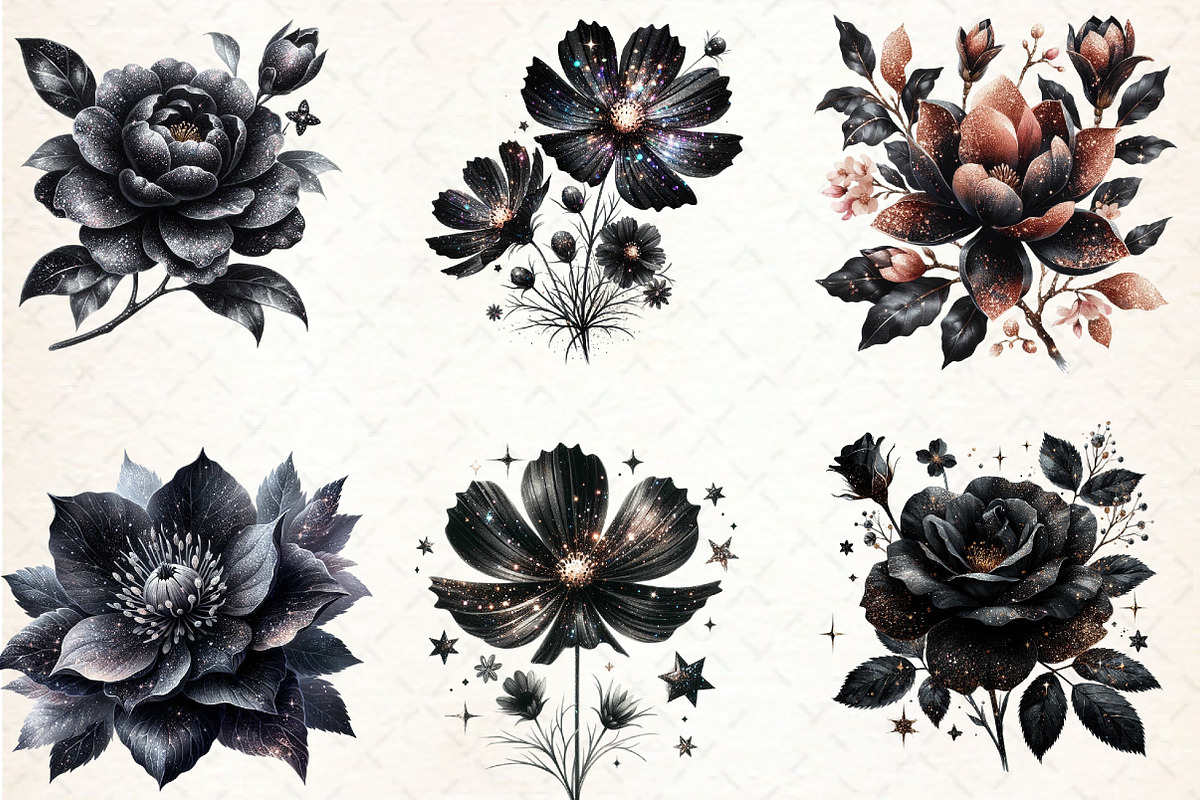 Glitter Luxury Black Spring Flower, an Illustration by Libby Wishes (Photo 4 of 4)