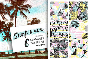 Surf Wave. 6 Seamless Patterns.