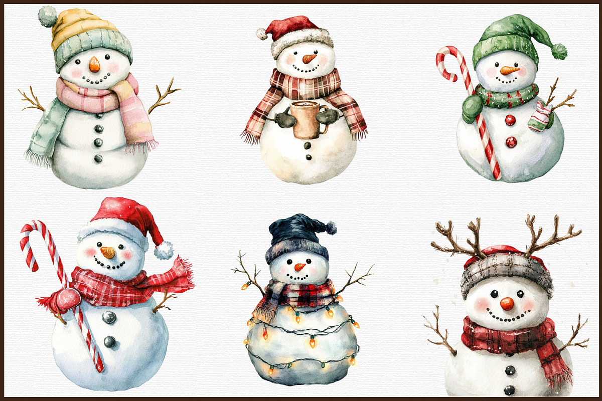 Christmas Snowman Clipart, Christmas, an Illustration by Sublimation Artist (Photo 3 of 6)