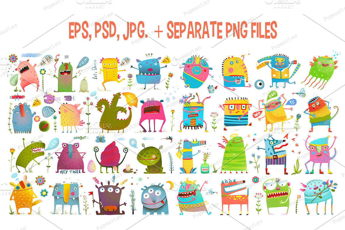 Monster funny characters in 1 bundle, an Animal Illustration by Popmarleo Shop (Photo 2 of 2)