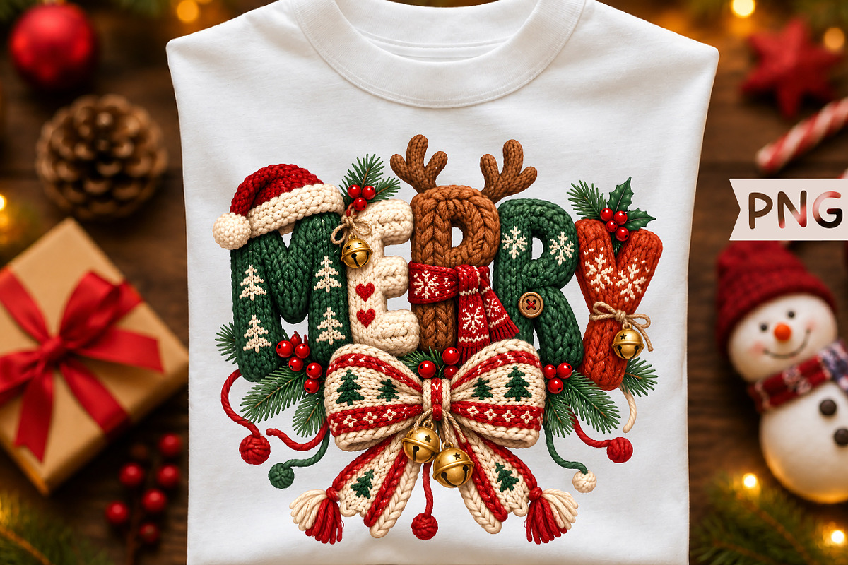 Merry Christmas Knitted Style PNG, a Seasonal Illustration by Creative Art (Photo 1 of 3)