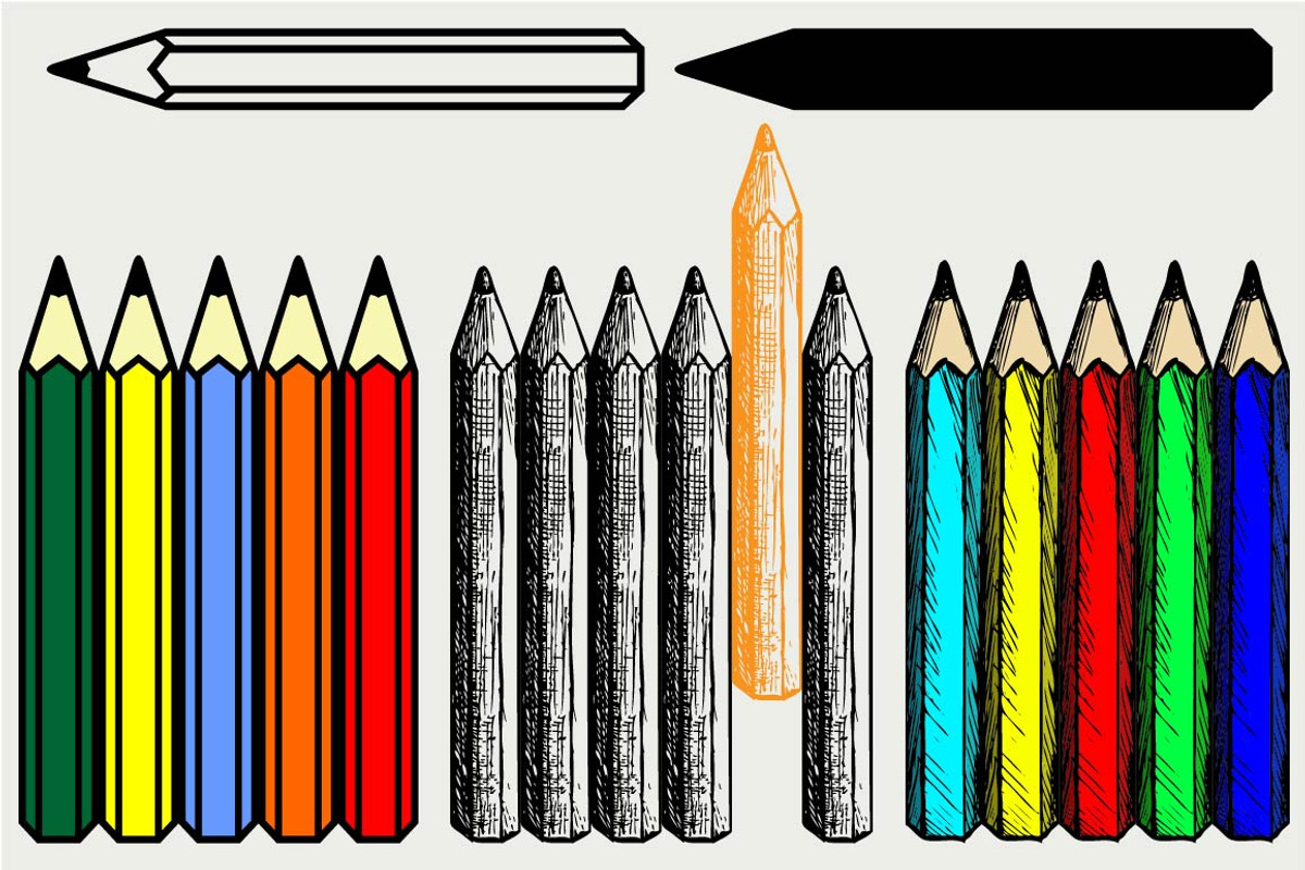 Colorful set of pencils SVG, an Outline Icon by LineworkStock