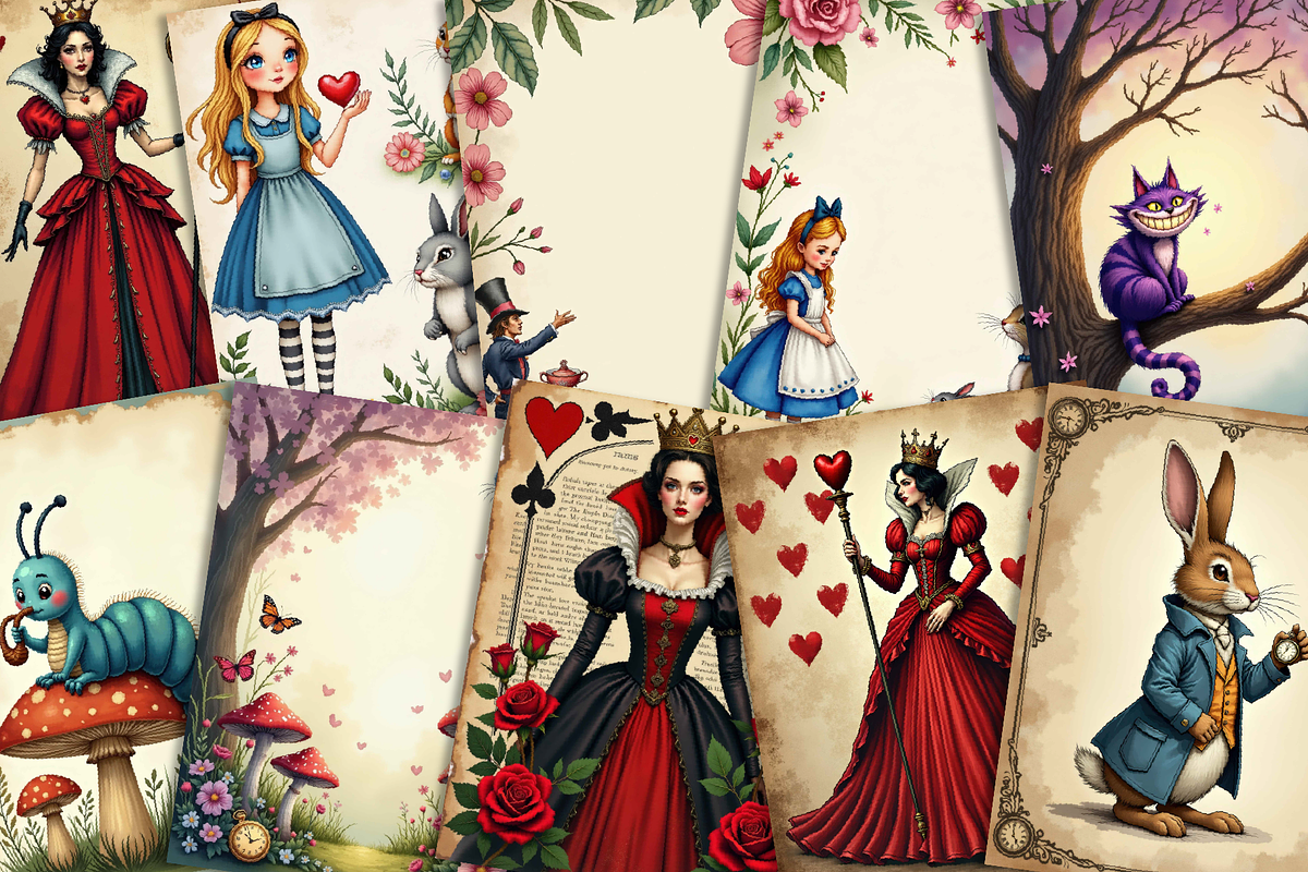 Alice in Wonderland Junk Journal Kit, a Background Graphic by Printable Pretty Studio (Photo 3 of 3)