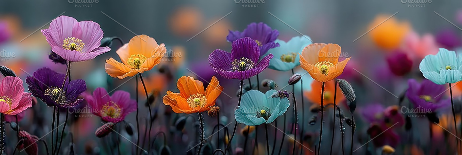Colorful pastel poppy flowers in dreamy meadow with soft focus b, a Nature Photo by José Manuel Gelpi
