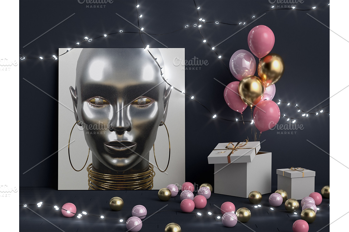 Festive poster mockup with balloons, a Mockup by Radmila (Photo 4 of 4)