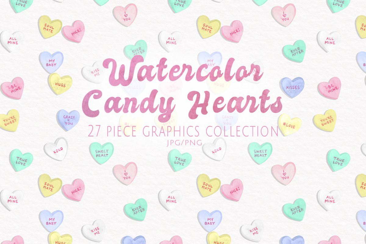 Watercolor Candy Hearts Set, an Illustration by Dapper Dudell (Photo 1 of 3)
