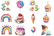 Birthday Watercolor Cliparts, an Illustration by Designworld (Thumbnail 3 of 5)