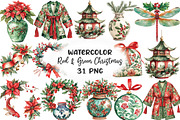 Chinoiserie Red & Green Christmas, an Illustration by CraftArtStudio (Thumbnail 1 of 6)